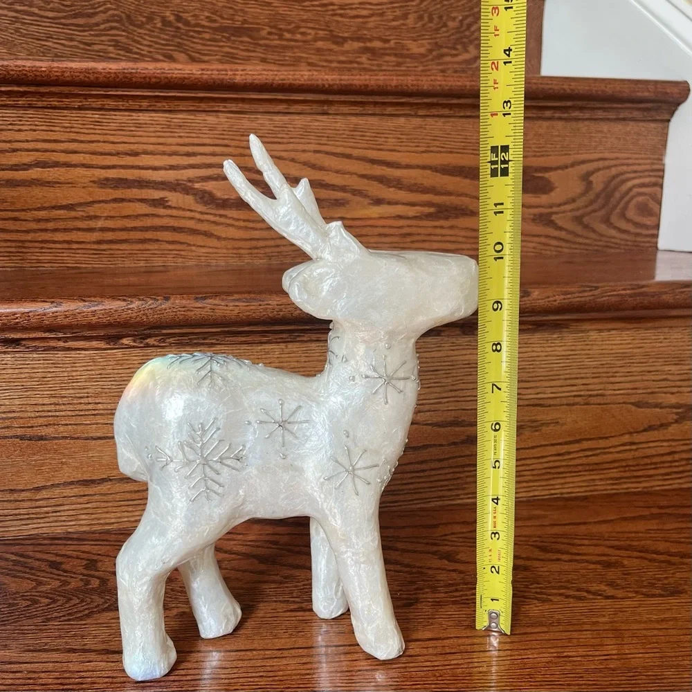 White Holiday Christmas Reindeer with Silver Snowflakes